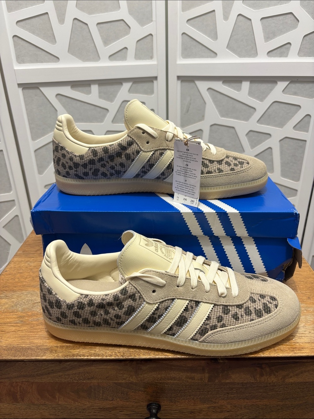 adidas Men’s Samba OG Cream and Beige Leopard-Print Sneakers